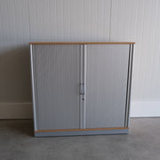 Roldeurkast houten ombouw - Beuken/Grijs - 120x42x116cm (BxDxH) - Geen sleutel - RD124