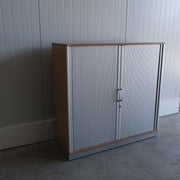Roldeurkast houten ombouw - Beuken/Grijs - 120x42x116cm (BxDxH) - Geen sleutel - RD124